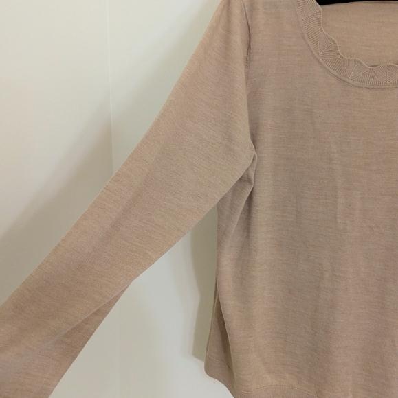NWOT Talbots 100% Pure Merino Wool Scalloped Neck Sweater Tan Size 2X - Picture 3 of 4